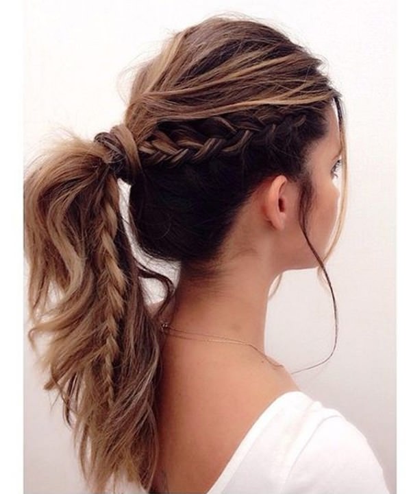 Messy Ponytail with Side Braid hairstyle for short height woman