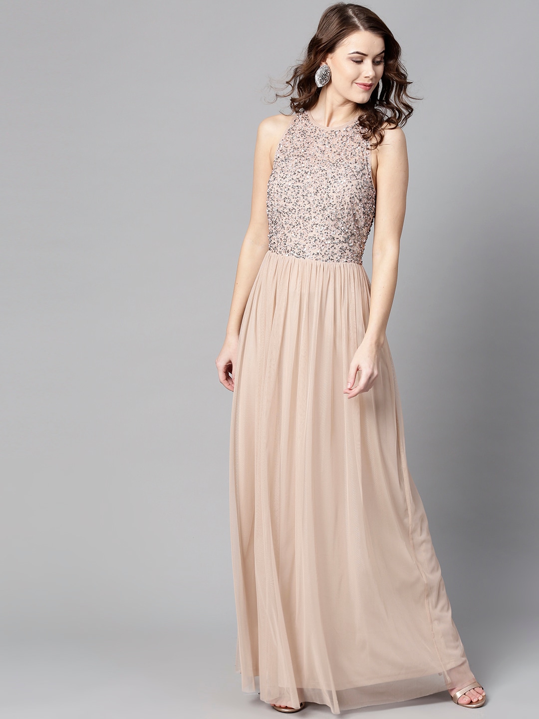 Peach maxi dress with details- 14 dresses from Myntra