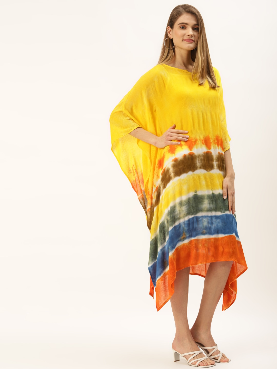 Yellow kaftan midi dress- Top Dresses from Myntra