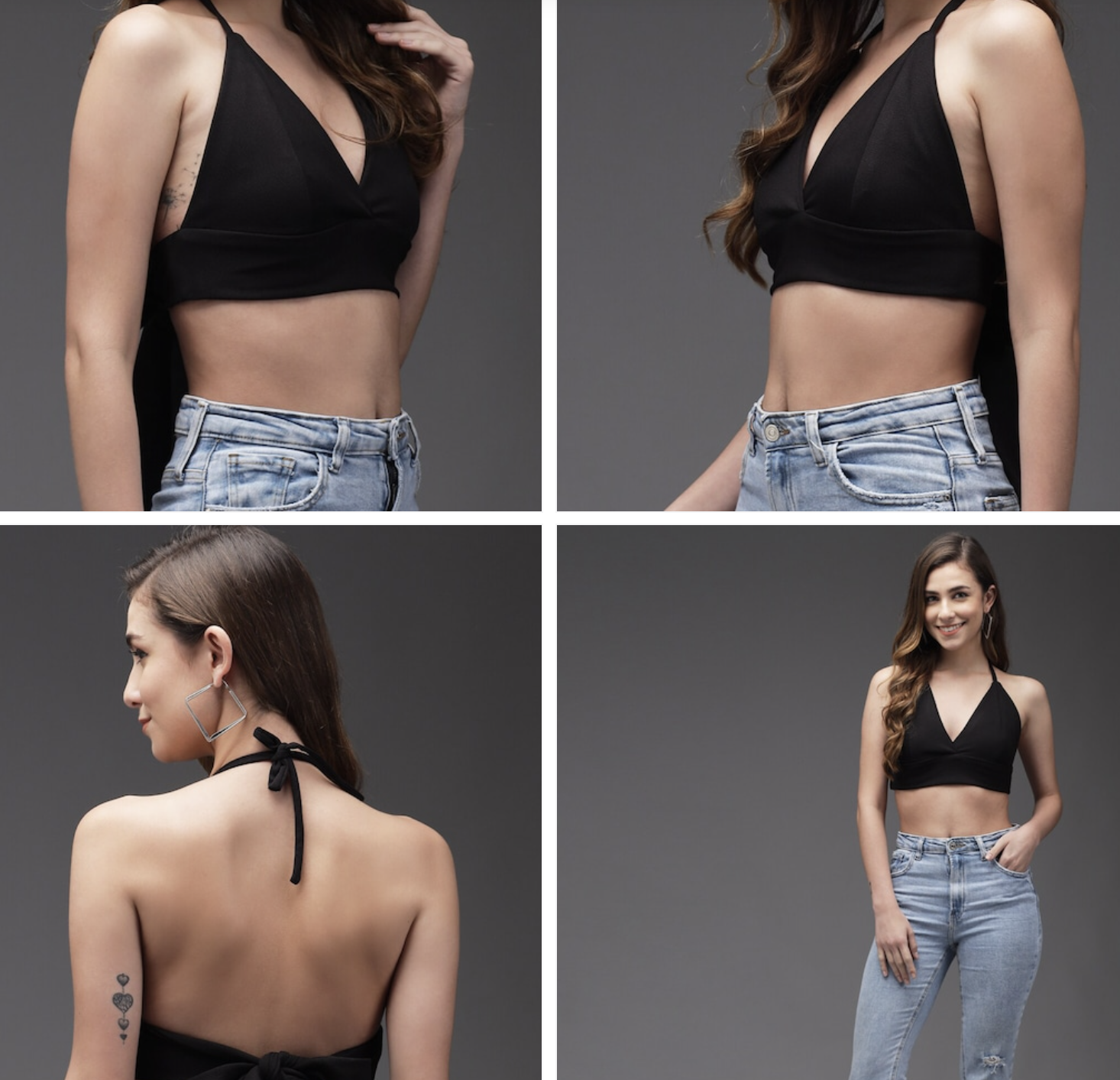 Darzi Black Halter Neck Bralette Crop Top