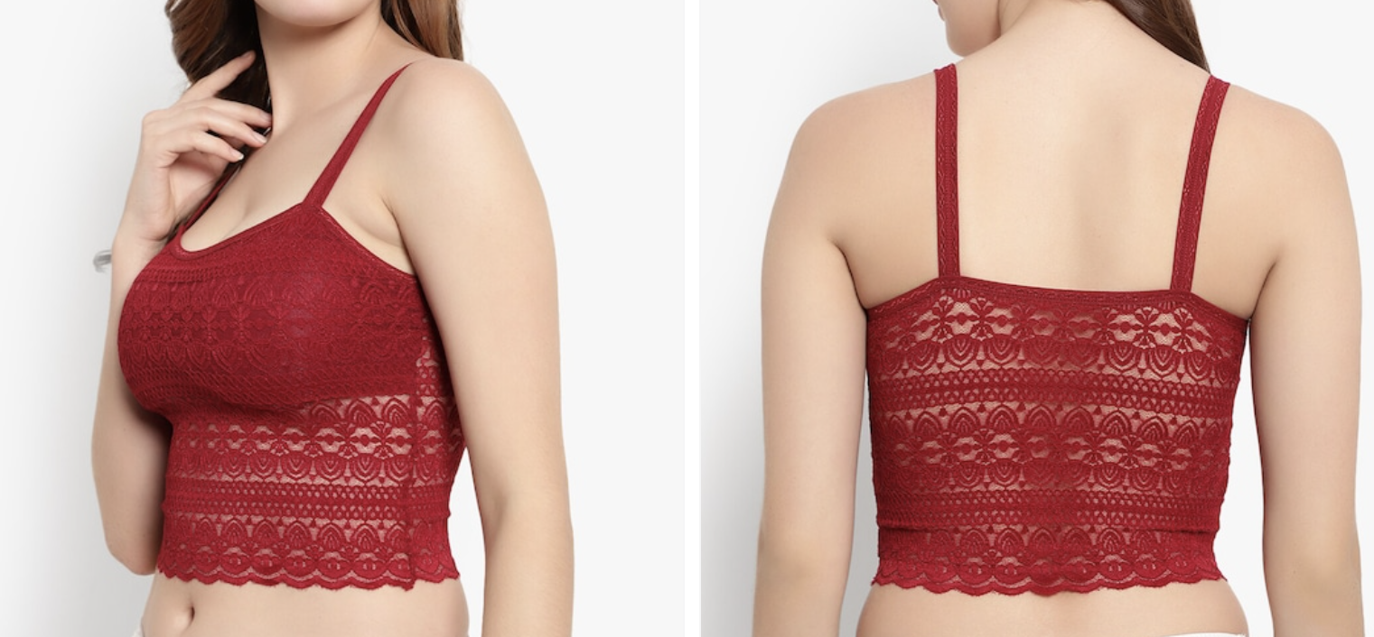 Maroon Floral Embroidered Lace Bralette Crop Top